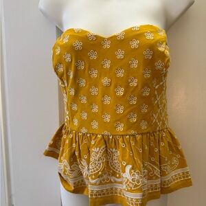 Express Mustard Strapless Peplum Blouse
